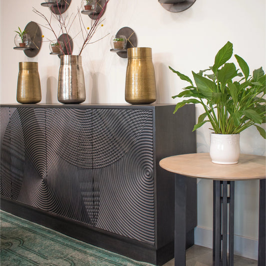 Spiral Sideboard by LH Imports in black. Made from mango hardwood, mdf in a modern style.