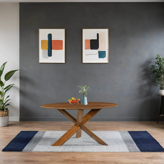 Round 3-Legged Dining Table by LH Imports in medium walnut, light teak. Made from unique in a traditional style.