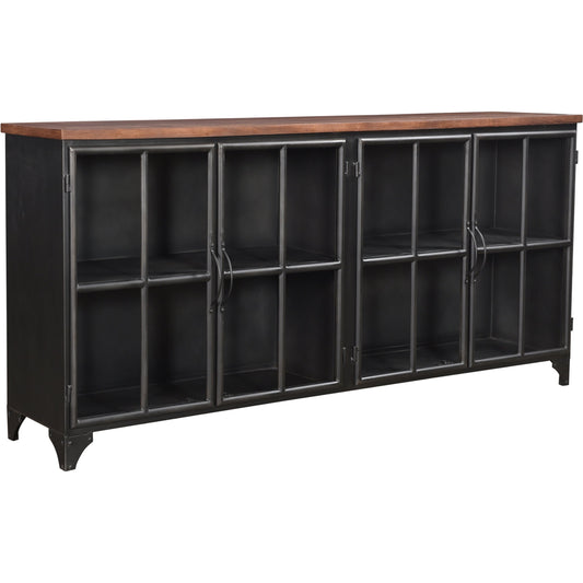 001 SI-2004427 | Primary Silo | Tradition Sideboard by LH Imports in brown, black and natural, stain, black. Made from reclaimed iron, glass, mango hardwood in a modern style.
