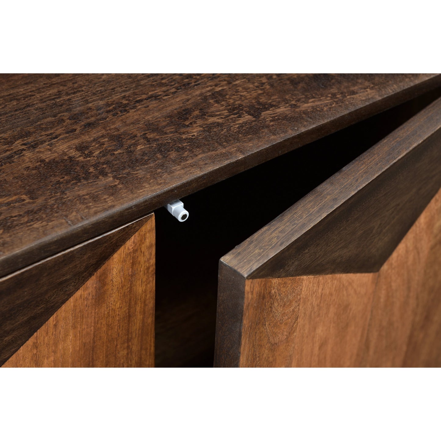 001 SI-2004271 | Closeup | Illusion Sideboard by LH Imports in brown, light brown and medium walnut, light teak. Made from iron, mango hardwood, mdf in a modern style.