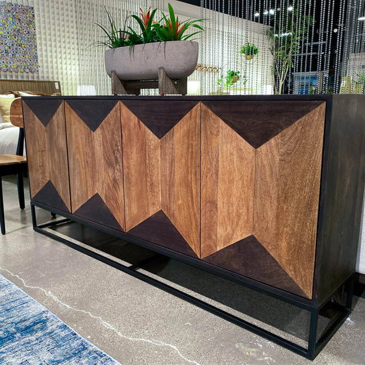 Illusion Sideboard by LH Imports in brown, light brown and medium walnut, light teak. Made from iron, mango hardwood, mdf in a modern style.