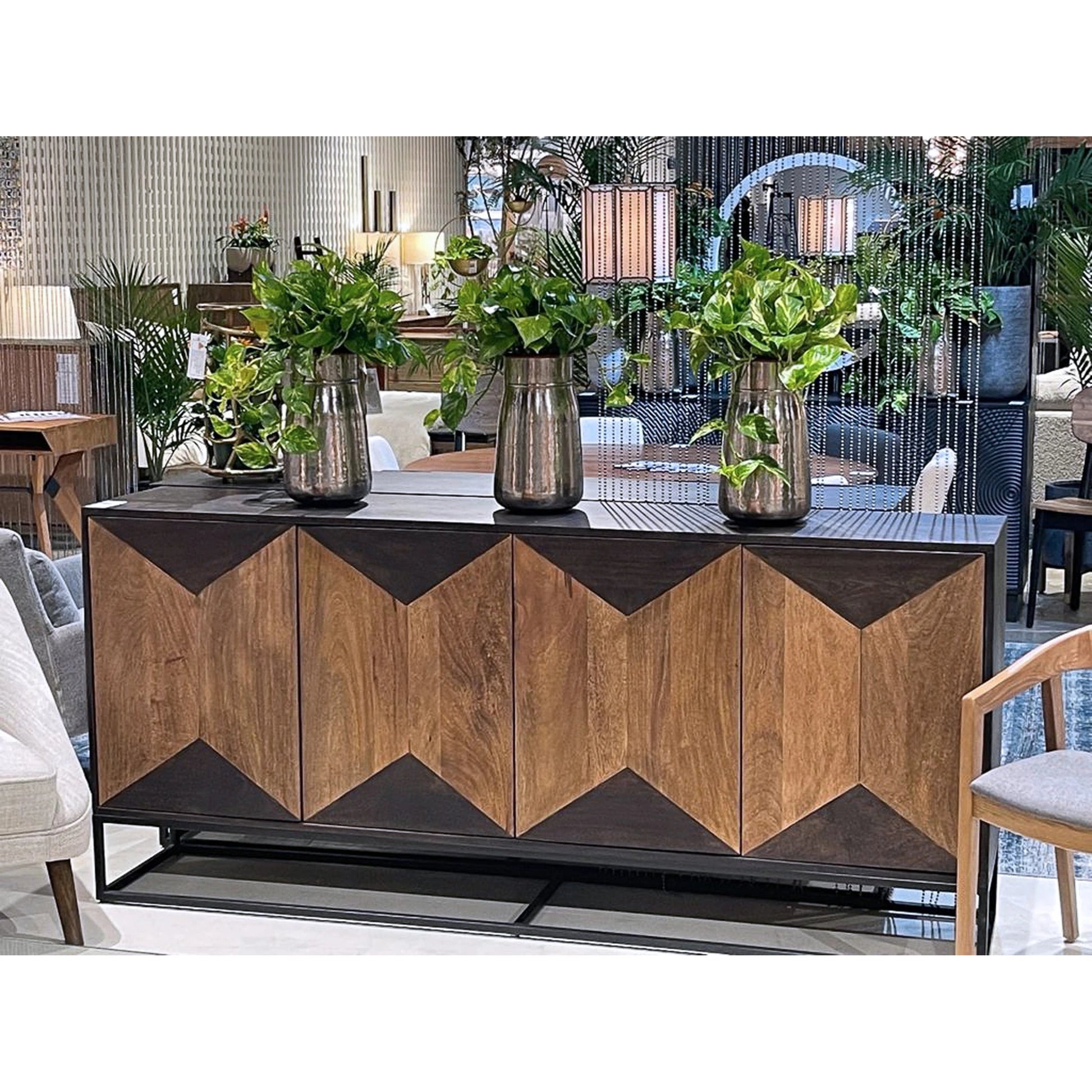 Illusion Sideboard by LH Imports in brown, light brown and medium walnut, light teak. Made from iron, mango hardwood, mdf in a modern style.