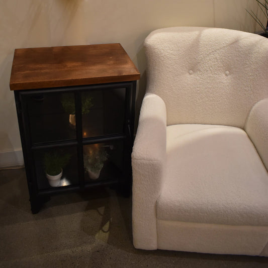 Tradition Nightstand by LH Imports in black and black, teak. Made from mango hardwood, reclaimed iron, glass in a modern style.