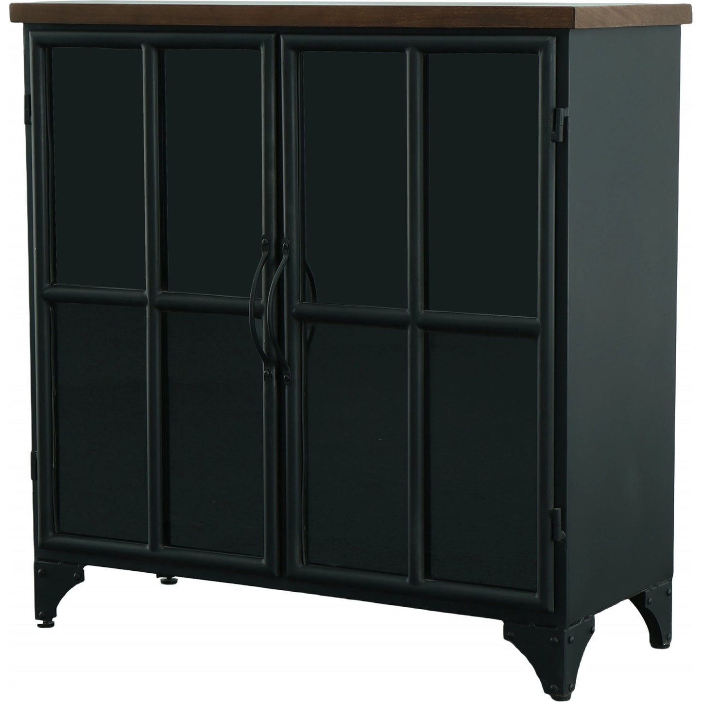 001 SI-2004429 | Primary Silo | Tradition Two Door Sideboard by LH Imports in black and teak, black. Made from mango hardwood, reclaimed iron, glass in a modern style.