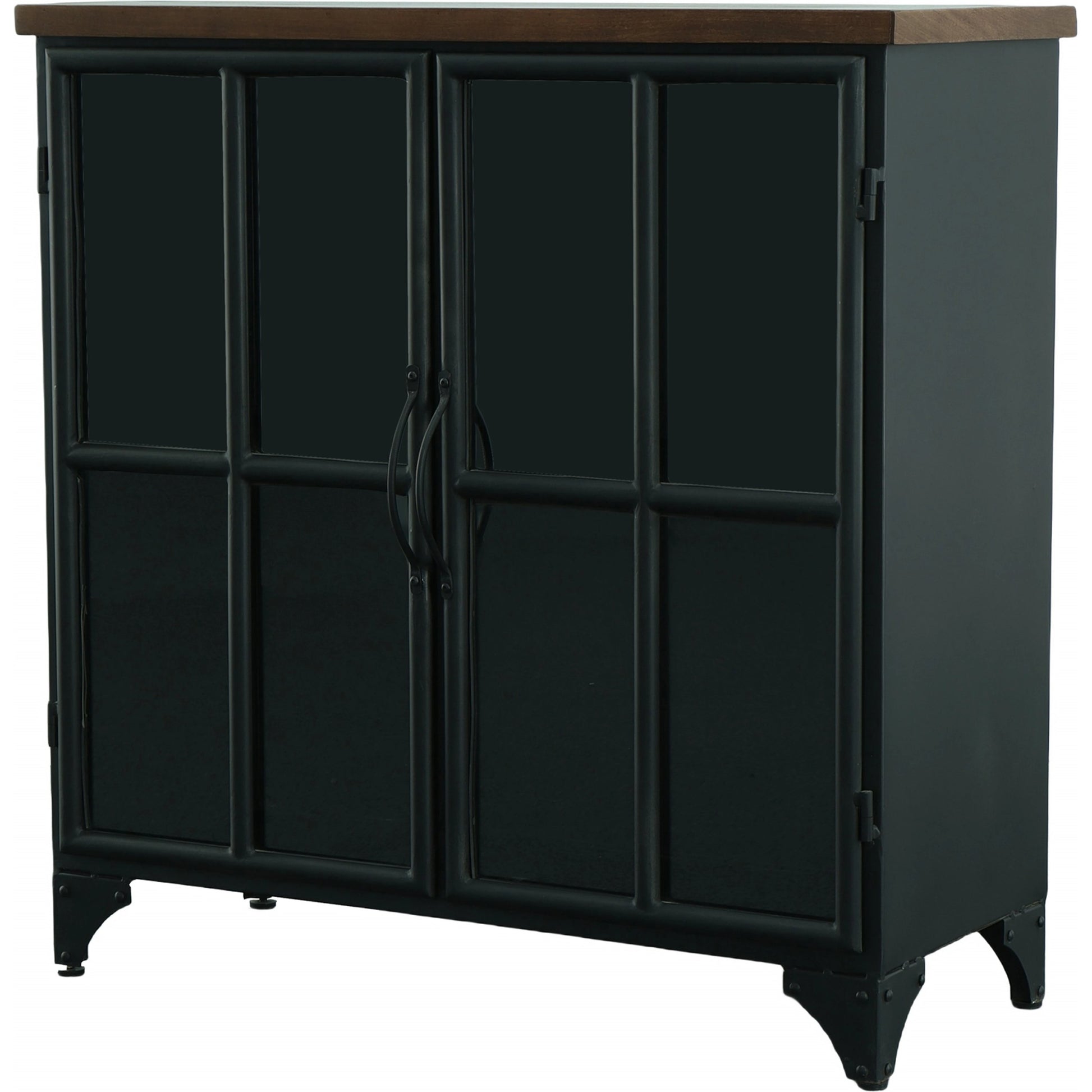 Tradition Two Door Sideboard by LH Imports in black and teak, black. Made from mango hardwood, reclaimed iron, glass in a modern style.