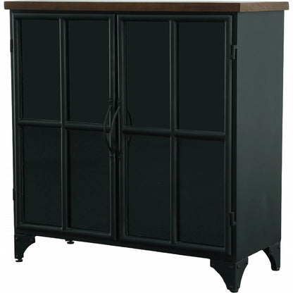 Tradition Two Door Sideboard by LH Imports in black and teak, black. Made from mango hardwood, reclaimed iron, glass in a modern style.