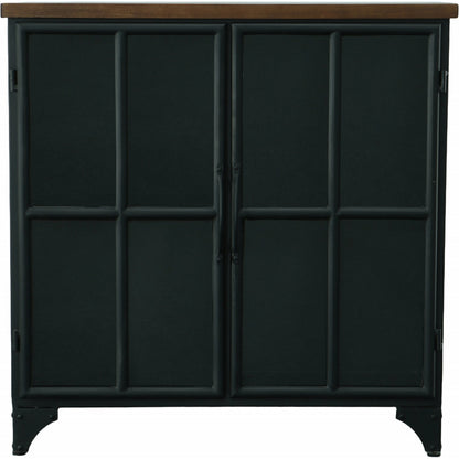 Tradition Two Door Sideboard by LH Imports in black and teak, black. Made from mango hardwood, reclaimed iron, glass in a modern style.