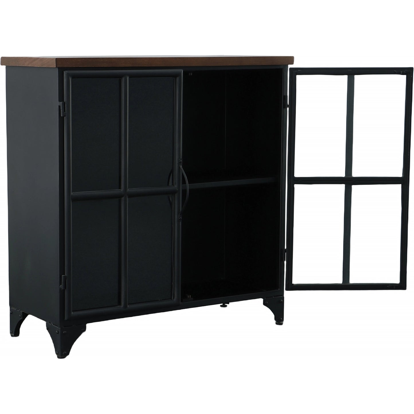 005 SI-2004429 | Additional Silo | Tradition Two Door Sideboard by LH Imports in black and teak, black. Made from mango hardwood, reclaimed iron, glass in a modern style.