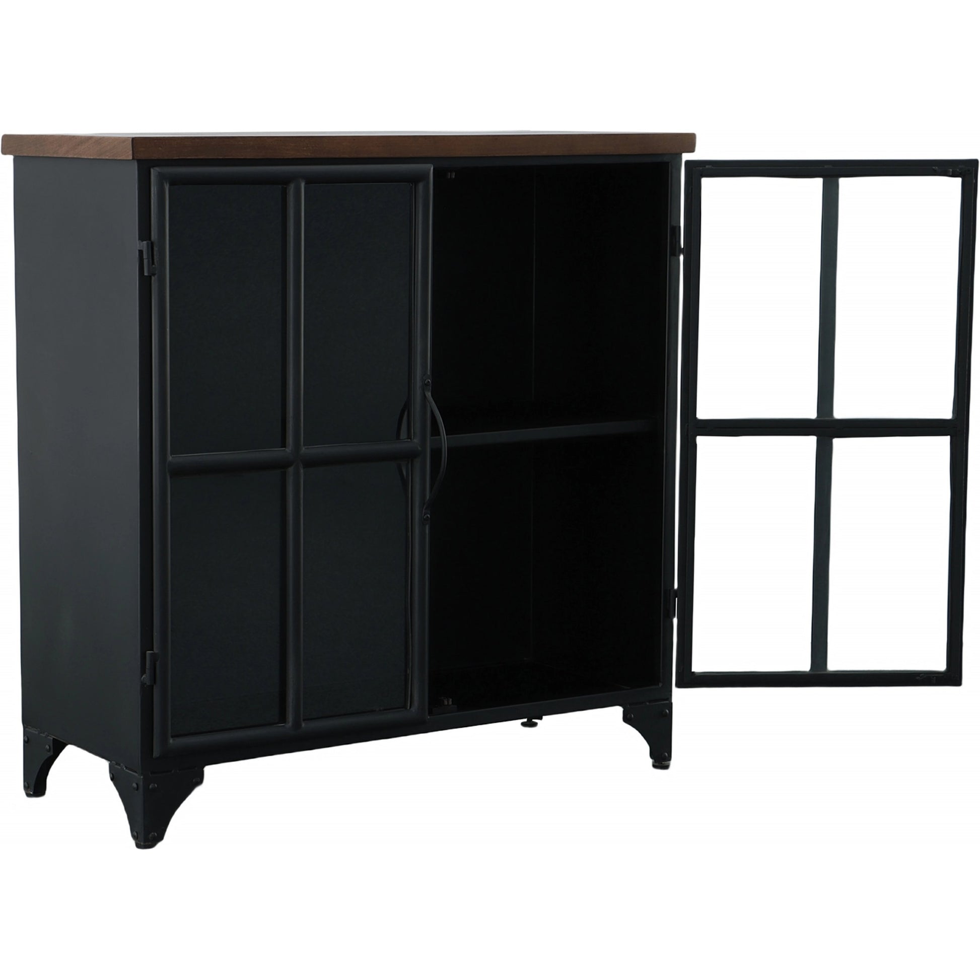 Tradition Two Door Sideboard by LH Imports in black and teak, black. Made from mango hardwood, reclaimed iron, glass in a modern style.