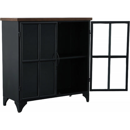 Tradition Two Door Sideboard by LH Imports in black and teak, black. Made from mango hardwood, reclaimed iron, glass in a modern style.