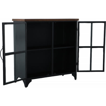 Tradition Two Door Sideboard by LH Imports in black and teak, black. Made from mango hardwood, reclaimed iron, glass in a modern style.
