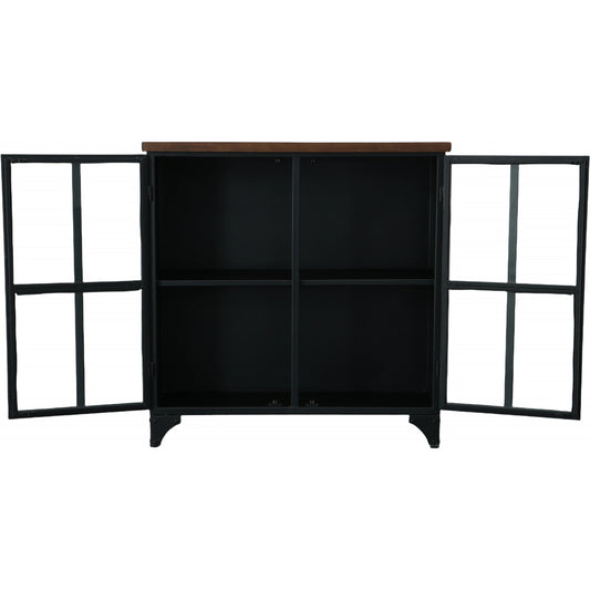 Tradition Two Door Sideboard by LH Imports in black and teak, black. Made from mango hardwood, reclaimed iron, glass in a modern style.