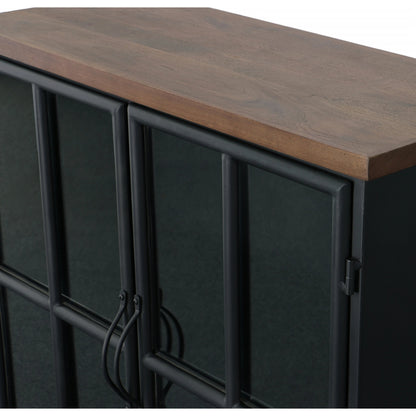 Tradition Two Door Sideboard by LH Imports in black and teak, black. Made from mango hardwood, reclaimed iron, glass in a modern style.