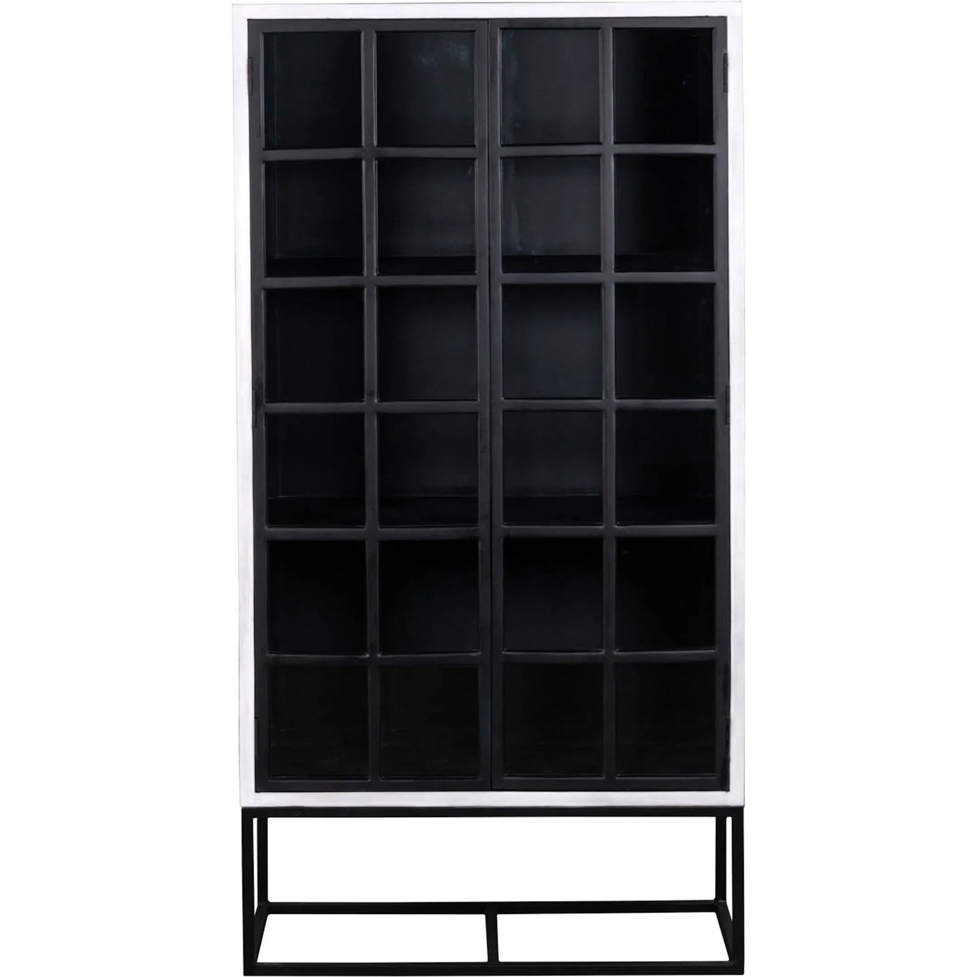 Caged Tall Cabinet by LH Imports in white, black and white, black. Made from mango wood, metal frame, tempered glass in a unique style.