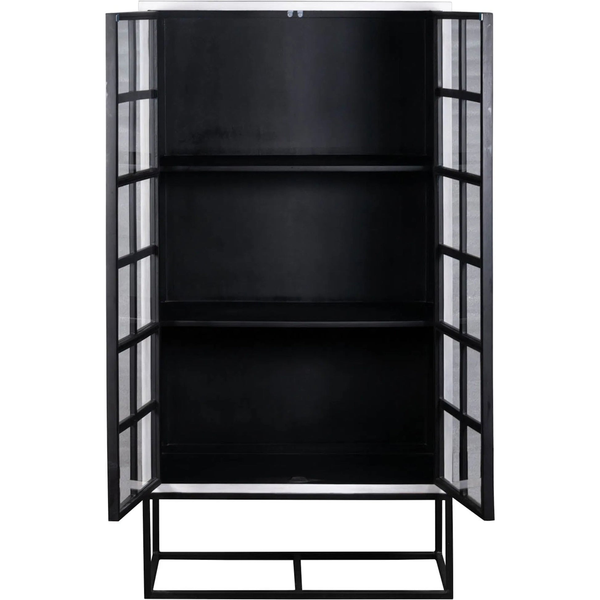 Caged Tall Cabinet by LH Imports in white, black and white, black. Made from mango wood, metal frame, tempered glass in a unique style.