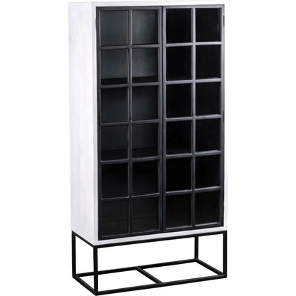 Caged Tall Cabinet by LH Imports in white, black and white, black. Made from mango wood, metal frame, tempered glass in a unique style.
