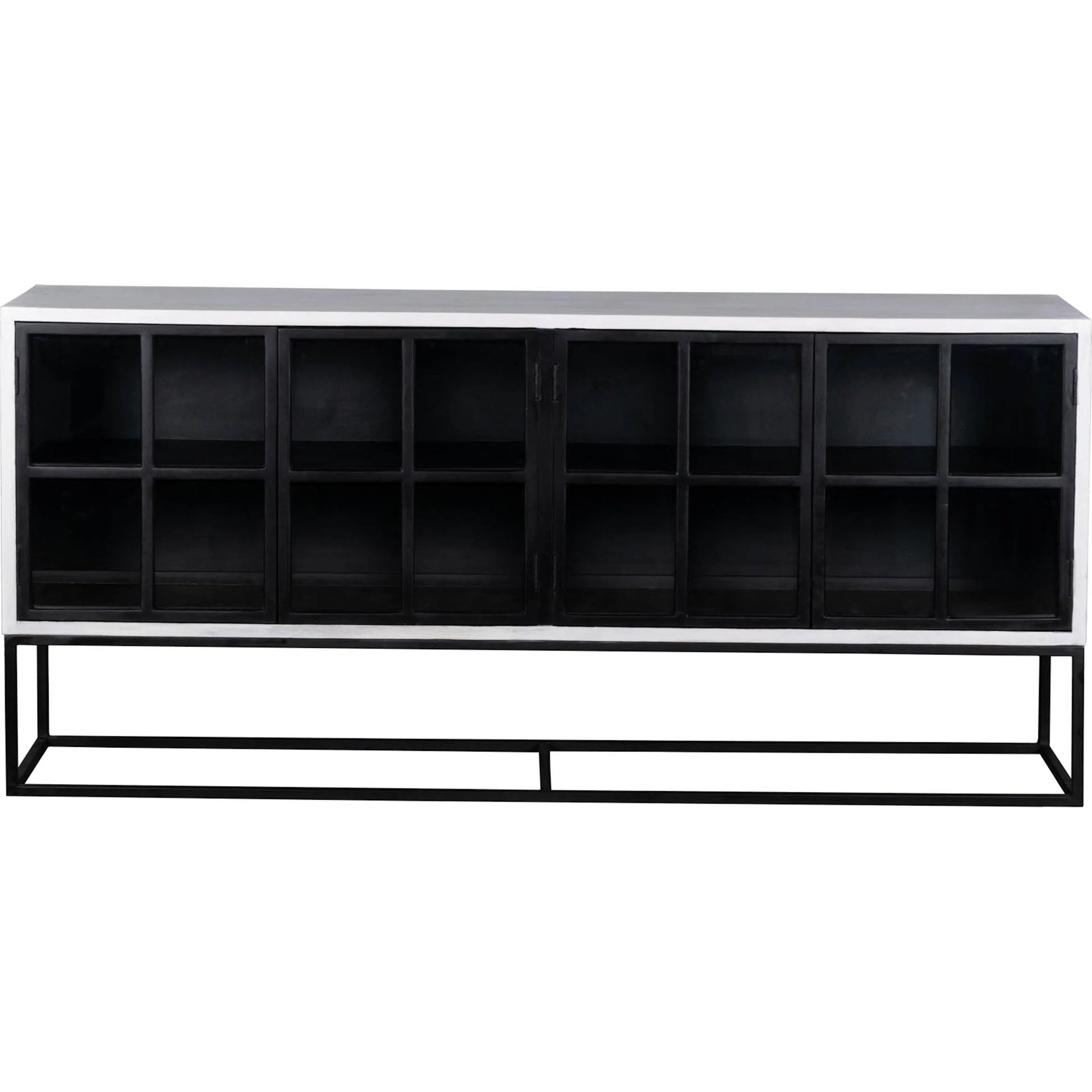 Caged Sideboard by LH Imports in white, black and white, black. Made from mango wood, metal frame, tempered glass in a unique style.