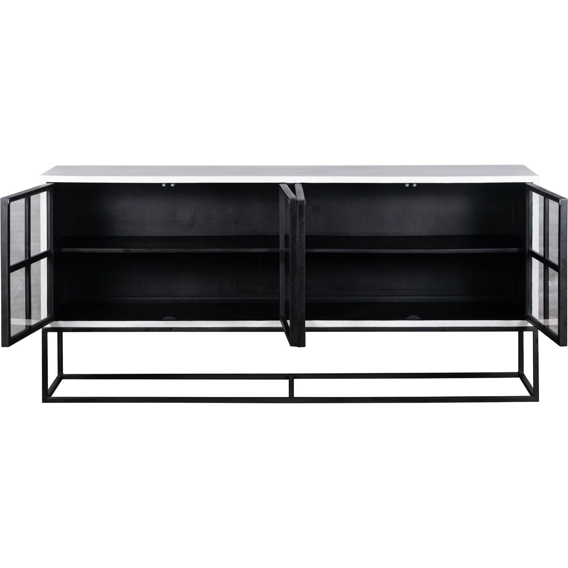 Caged Sideboard by LH Imports in white, black and white, black. Made from mango wood, metal frame, tempered glass in a unique style.