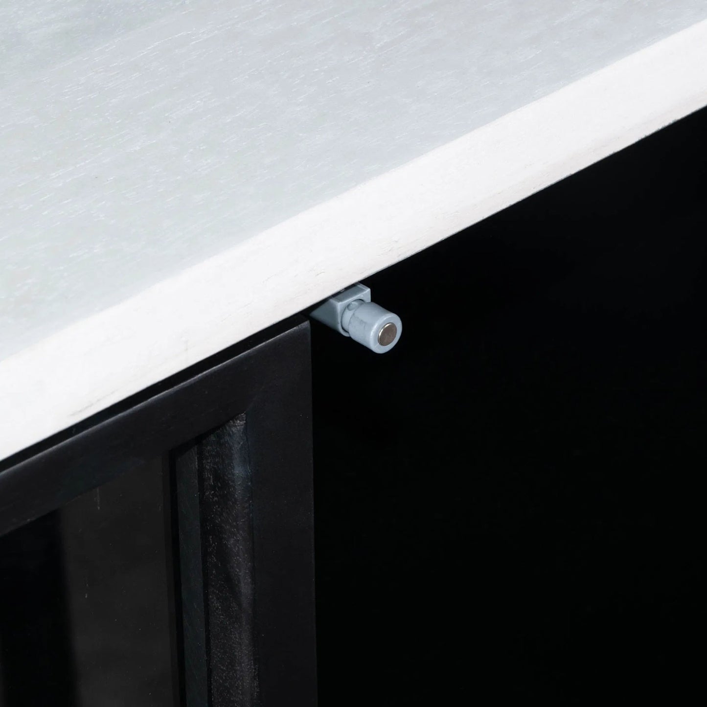 004 SI-2324963 | Closeup | Caged Sideboard by LH Imports in white, black and white, black. Made from mango wood, metal frame, tempered glass in a unique style.
