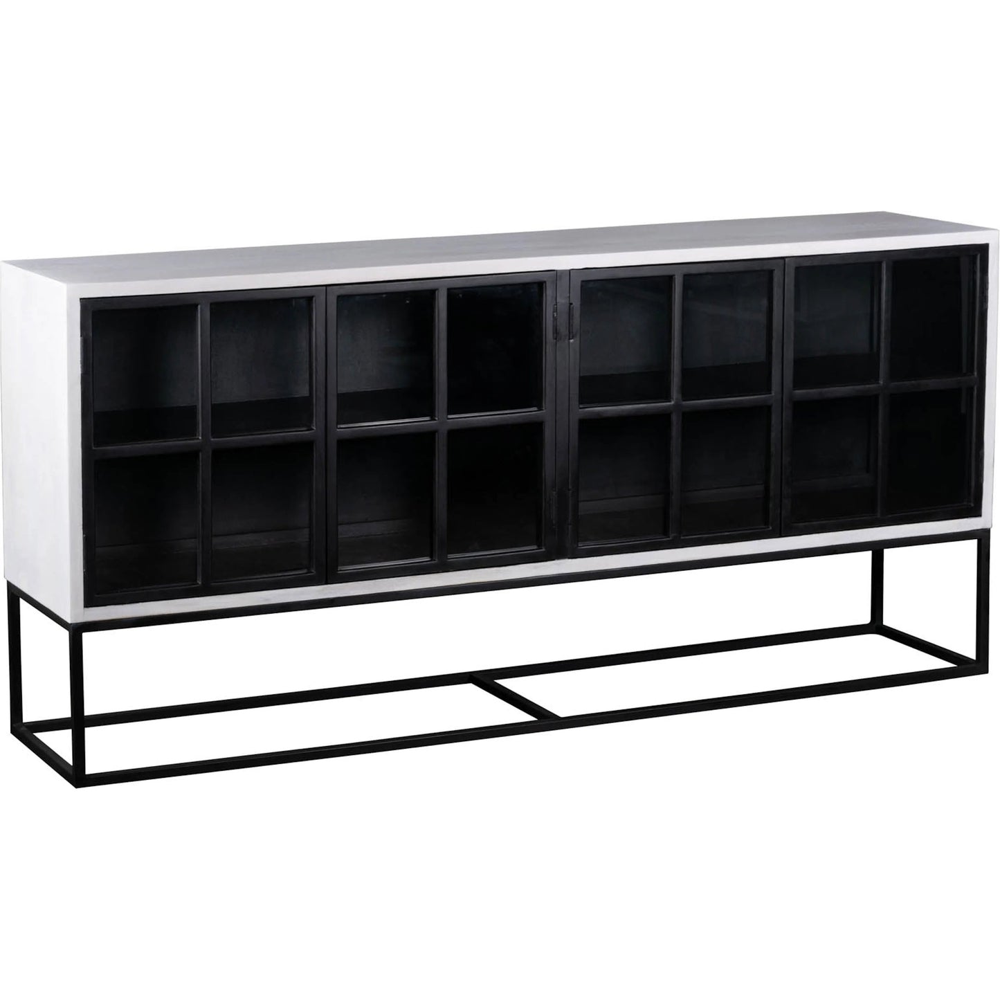 001 SI-2324963 | Primary Silo | Caged Sideboard by LH Imports in white, black and white, black. Made from mango wood, metal frame, tempered glass in a unique style.