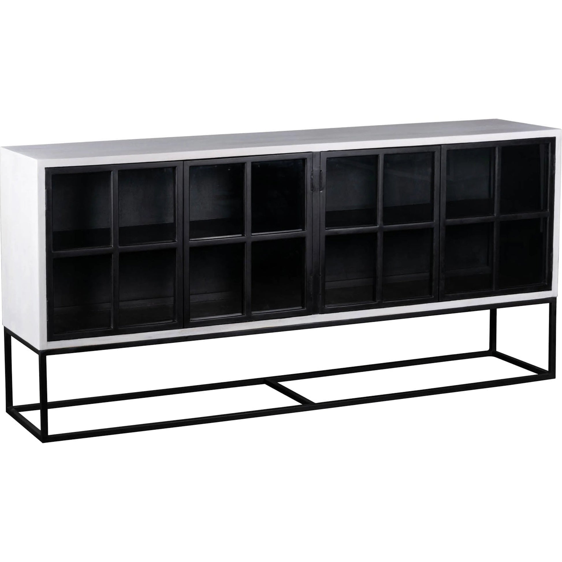 Caged Sideboard by LH Imports in white, black and white, black. Made from mango wood, metal frame, tempered glass in a unique style.