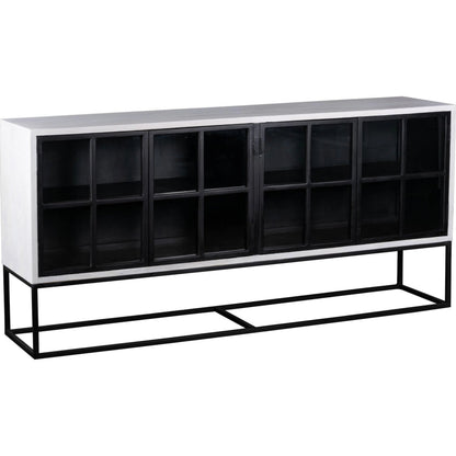 Caged Sideboard by LH Imports in white, black and white, black. Made from mango wood, metal frame, tempered glass in a unique style.