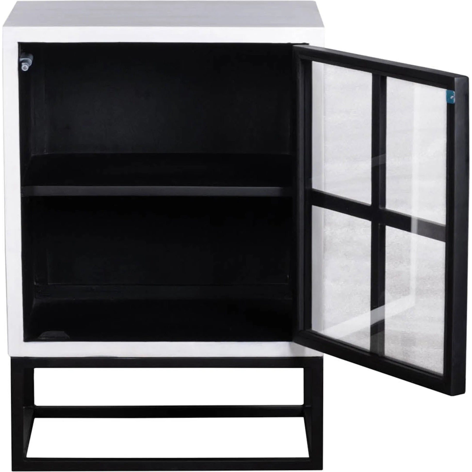 Caged Side Table by LH Imports in white, black and white, black. Made from mango wood, metal frame, tempered glass in a unique style.