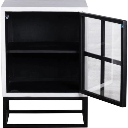 Caged Side Table by LH Imports in white, black and white, black. Made from mango wood, metal frame, tempered glass in a unique style.