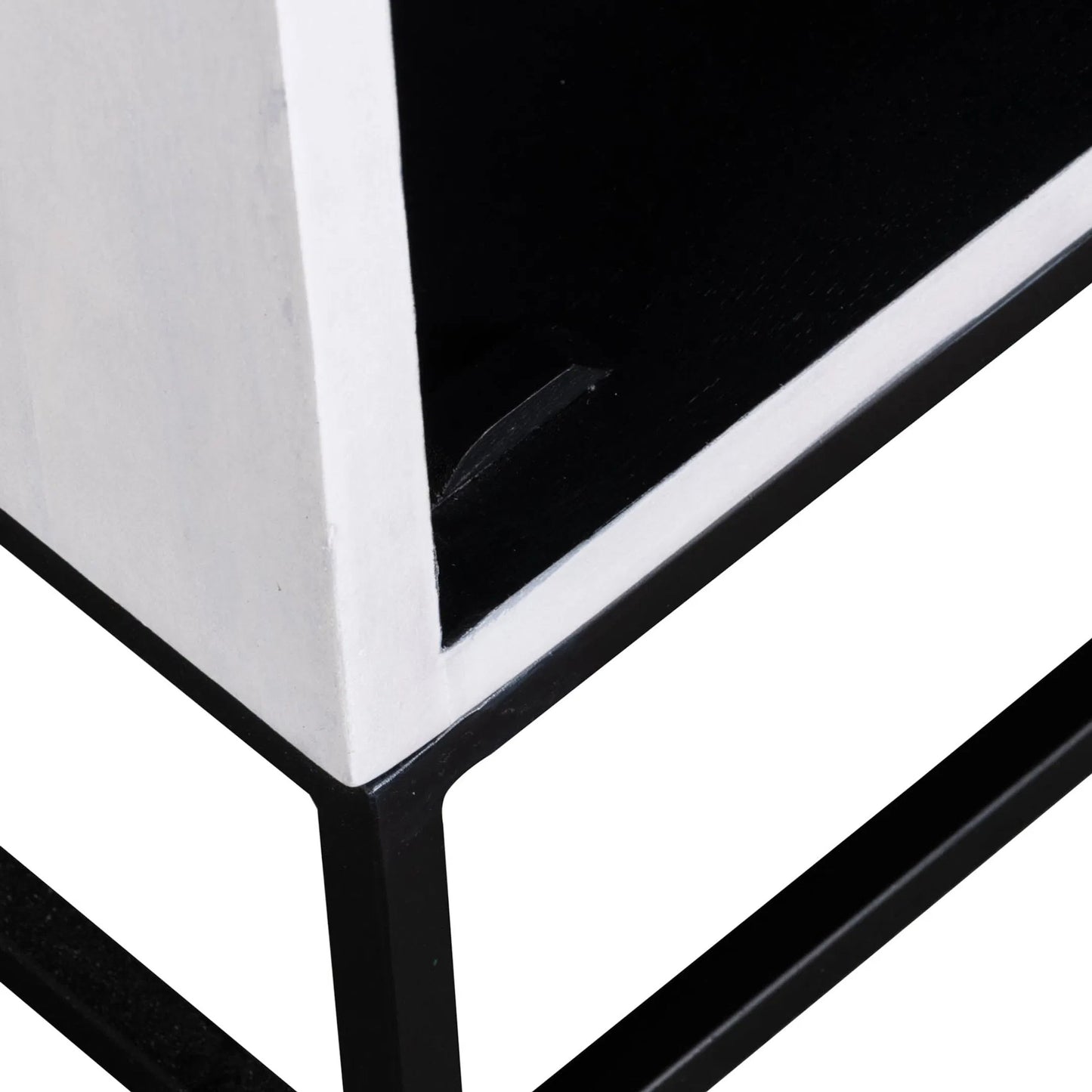 004 SI-2324964 | Closeup | Caged Side Table by LH Imports in white, black and white, black. Made from mango wood, metal frame, tempered glass in a unique style.