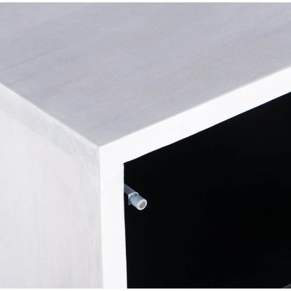 Caged Side Table by LH Imports in white, black and white, black. Made from mango wood, metal frame, tempered glass in a unique style.