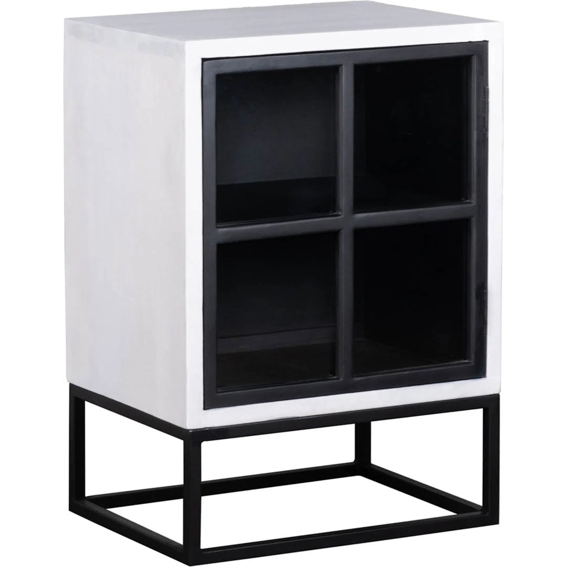 Caged Side Table by LH Imports in white, black and white, black. Made from mango wood, metal frame, tempered glass in a unique style.