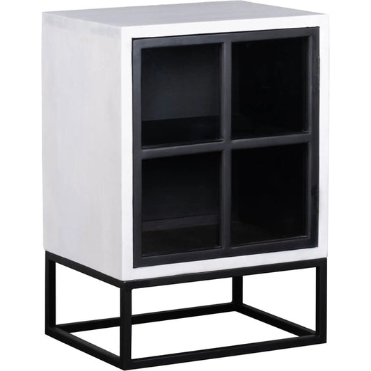 Caged Side Table by LH Imports in white, black and white, black. Made from mango wood, metal frame, tempered glass in a unique style.