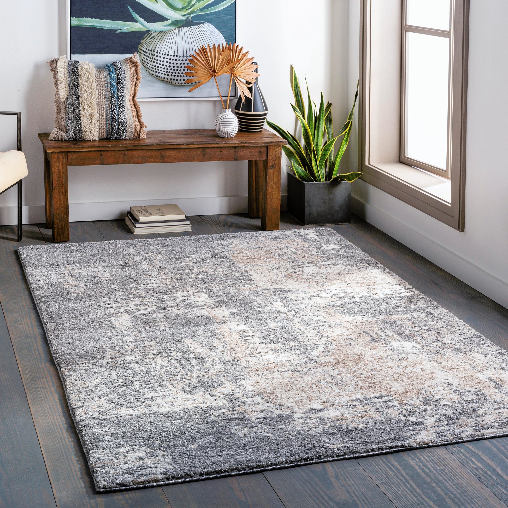 Andorra ARD-2302 Rug by Livabliss in charcoal, gray, beige, off-white, medium brown. Made from polypropylene, polyester in a unique style.