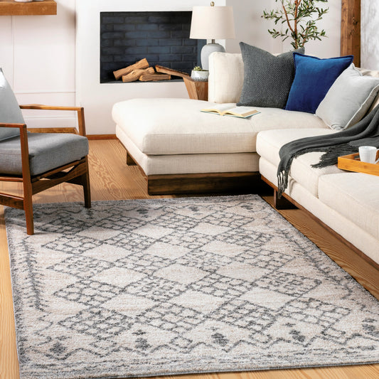 Andorra Rug by Livabliss in gray, charcoal, off-white, beige. Made from polypropylene in a unique style.