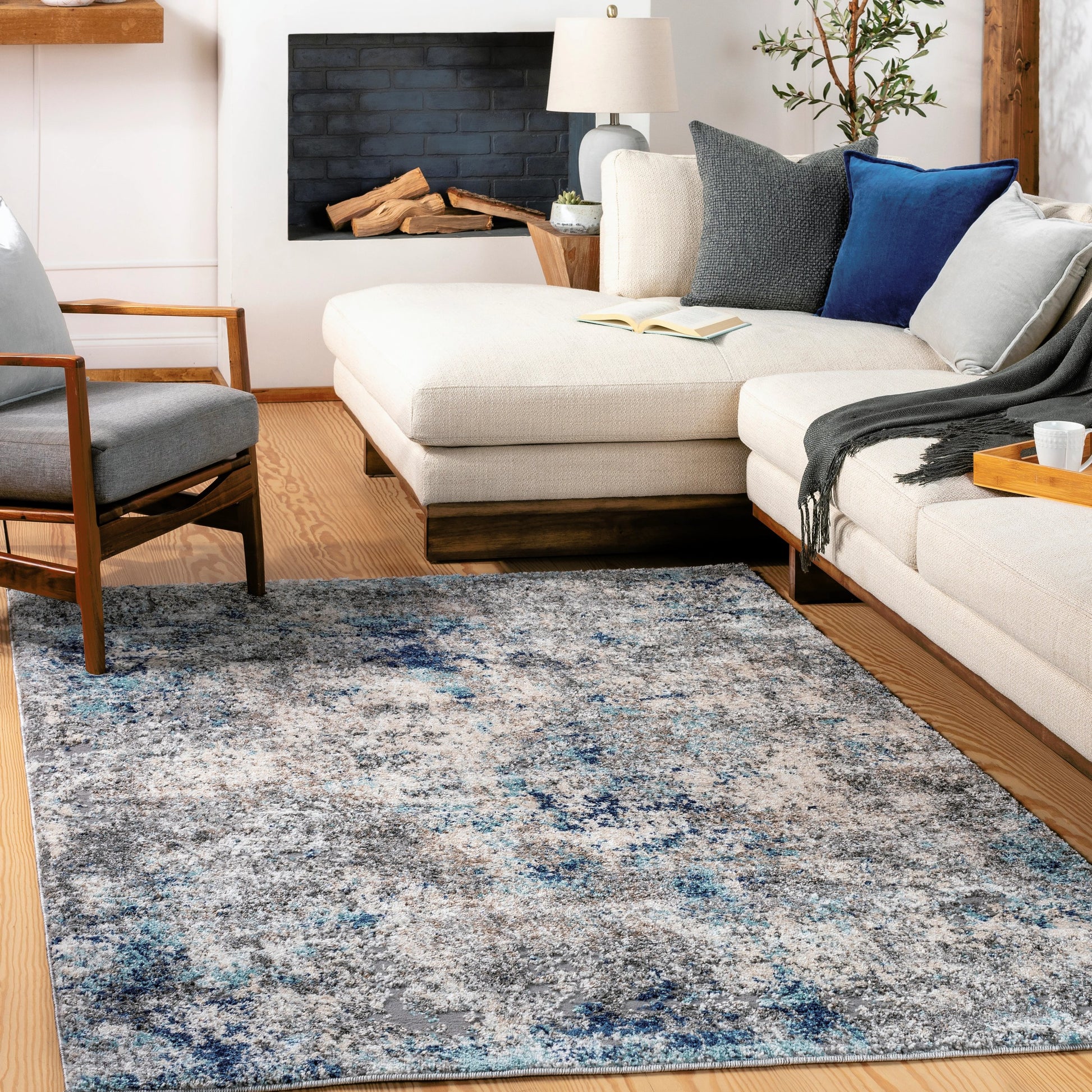 Andorra ARD-2311 Rug by Livabliss in aqua, dark blue, medium brown, charcoal, gray. Made from polypropylene, polyester in a unique style.