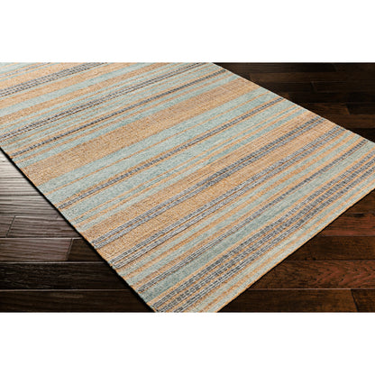Arielle Rug - 26079 by Surya in tan, ink blue, slate, seafoam, sage. Made from 55% wool, 45% jute in a unique style.