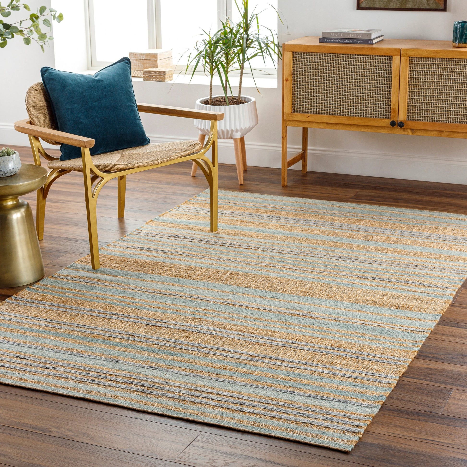 Arielle Rug - 26079 by Surya in tan, ink blue, slate, seafoam, sage. Made from 55% wool, 45% jute in a unique style.