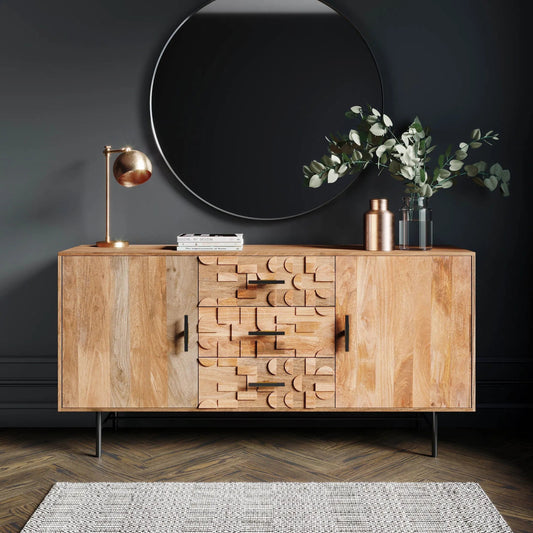 Arithmetic Sideboard by LH Imports in brown and natural, antique bronze, antique brass. Made from mago wood, iron, plywood in a unique style.