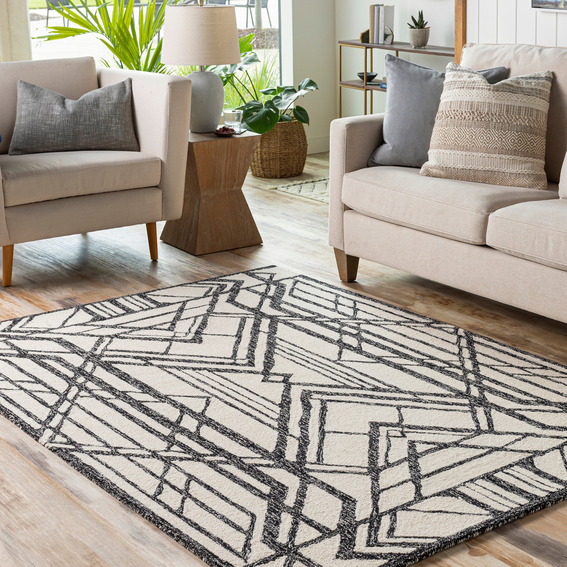 Arsenal Rug - 29509 by Livabliss in black, cream. Made from 100% wool in a unique style.