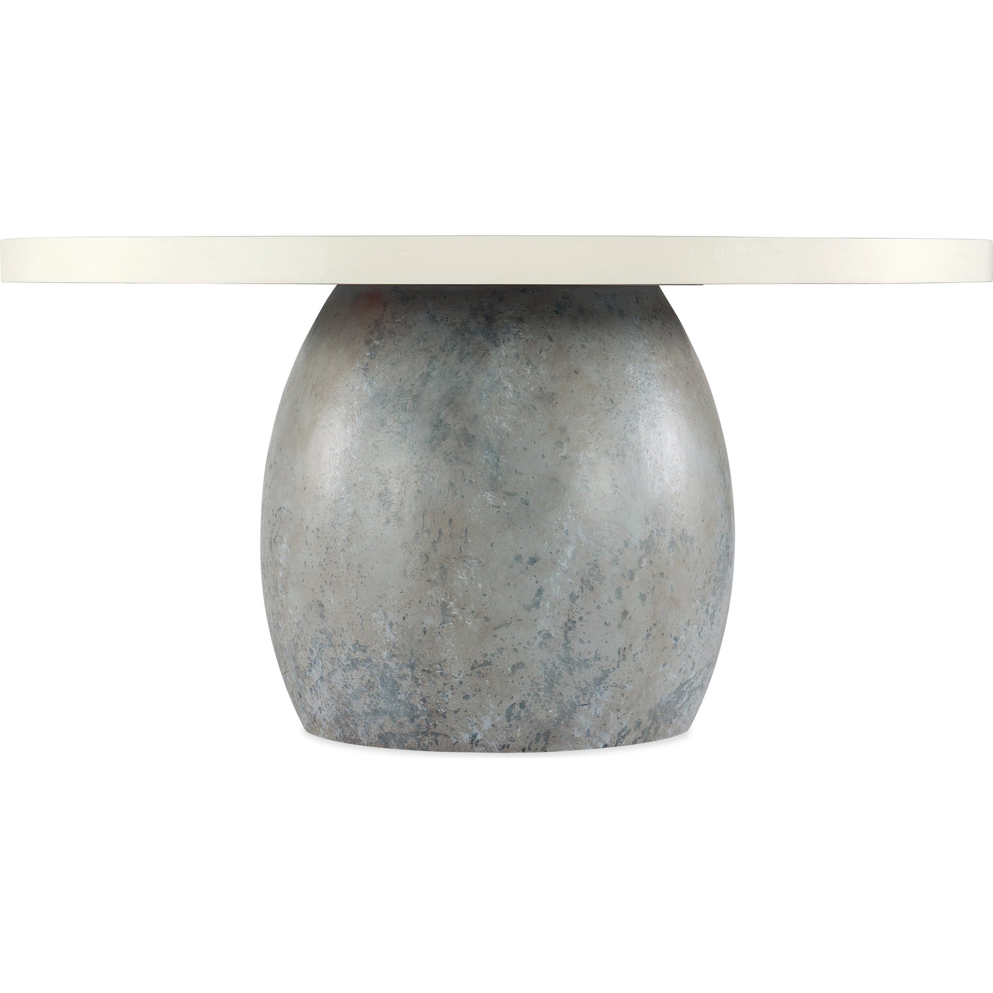 Serenity Laguna Round Dining Table by Hooker Furniture in shell, lagoon. Made from pine veneers, solid-wood edge top, resin in a modern style.