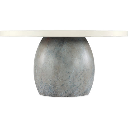 Serenity Laguna Round Dining Table by Hooker Furniture in shell, lagoon. Made from pine veneers, solid-wood edge top, resin in a modern style.