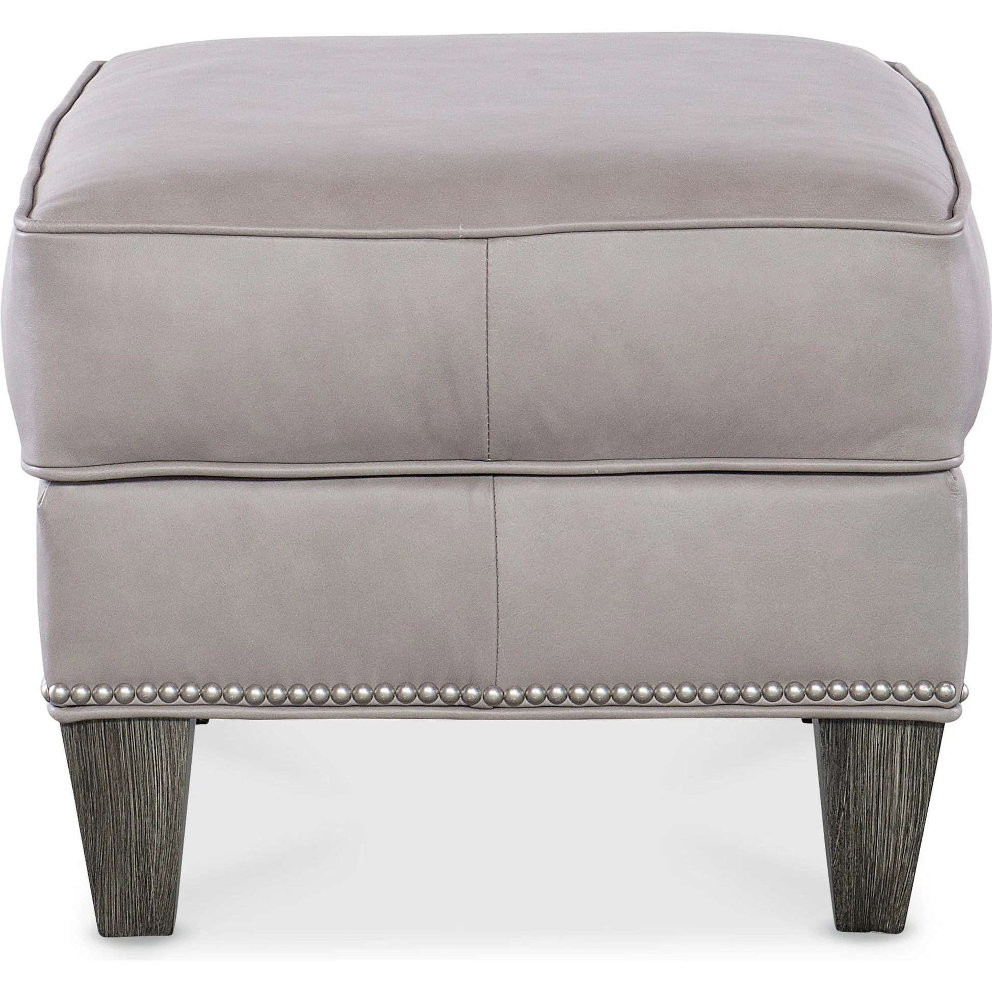 Christopher Ottoman by Bradington-Young by Hooker Furniture in stone. Made from leather in a unique style.