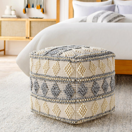 Anders - 32535 by Livabliss in medium gray, cream, khaki. Made from 40% cotton, 30% polyester, 30% wool, 100% polybeads, 100% cotton in a eclectic & global style.