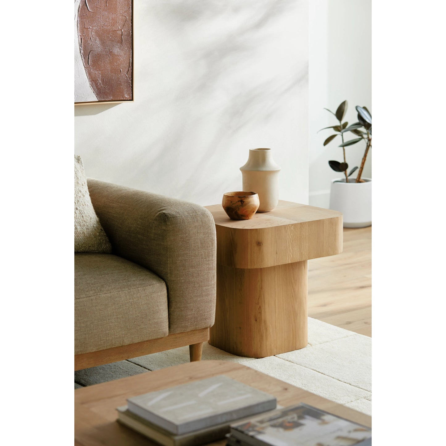 004 SI-2133323 | Lifestyle | Arquette End Table - 530917 by Surya in clear and natural. Made from wood veneer in a modern style.