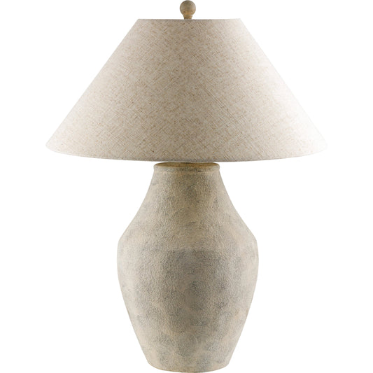 Amaryllis Lamp - 531302 by Surya in beige. Made from body: ceramic, shade (outside): linen, shade (inside): metal, finial: plastic in a modern style.