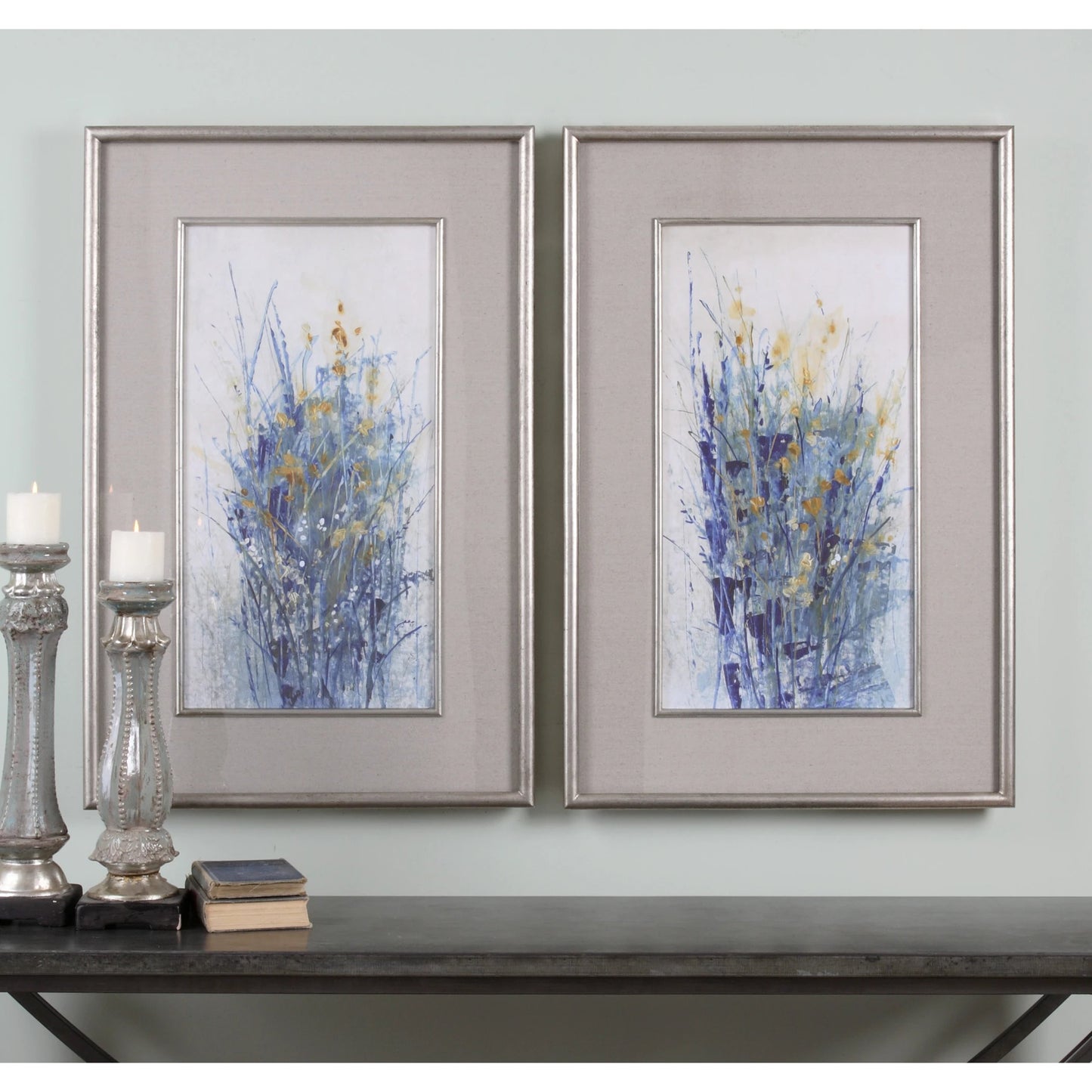 002 S-254133 | Lifestyle | Indigo Florals Framed Art (Set of 2) by Uttermost in multi. Made from fir in a modern style.