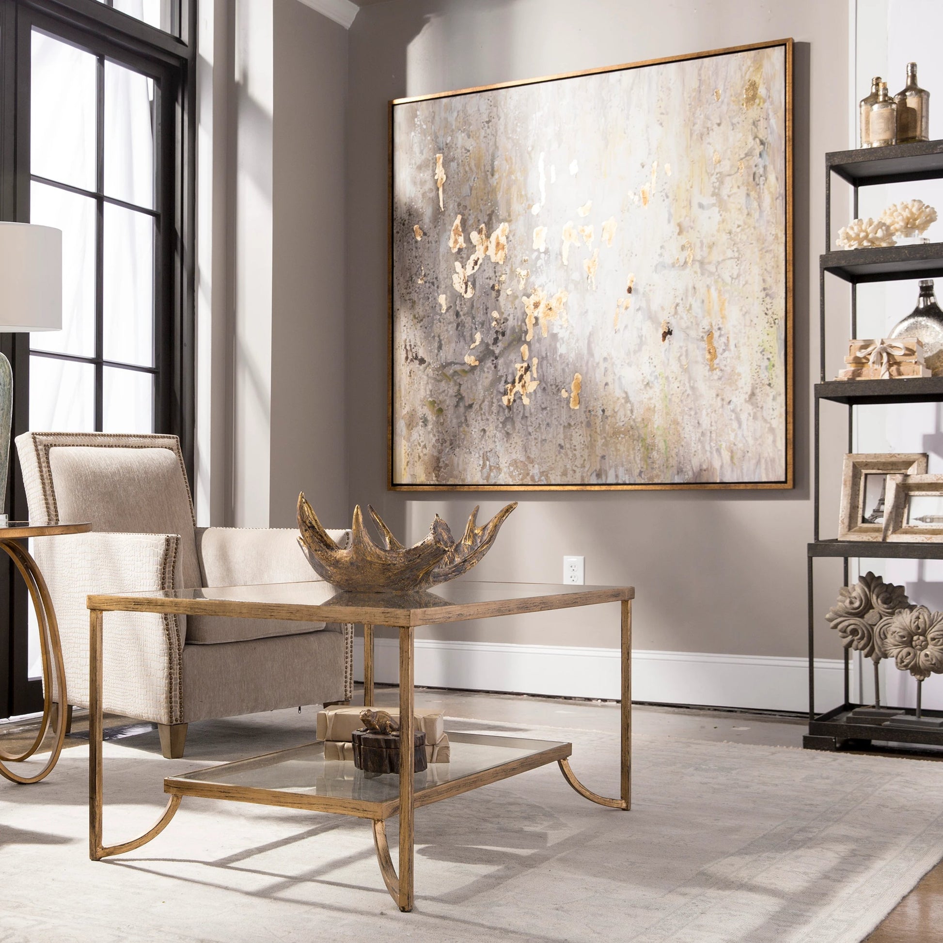 Golden Raindrops by Uttermost in multi. Made from firwood, fiber canvas, pu leather in a modern style.