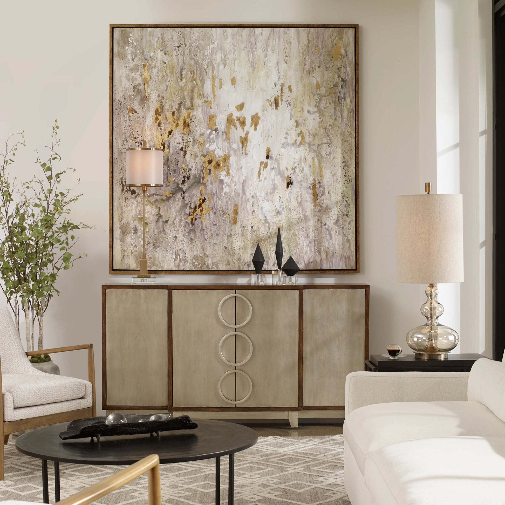 Golden Raindrops by Uttermost in multi. Made from firwood, fiber canvas, pu leather in a modern style.