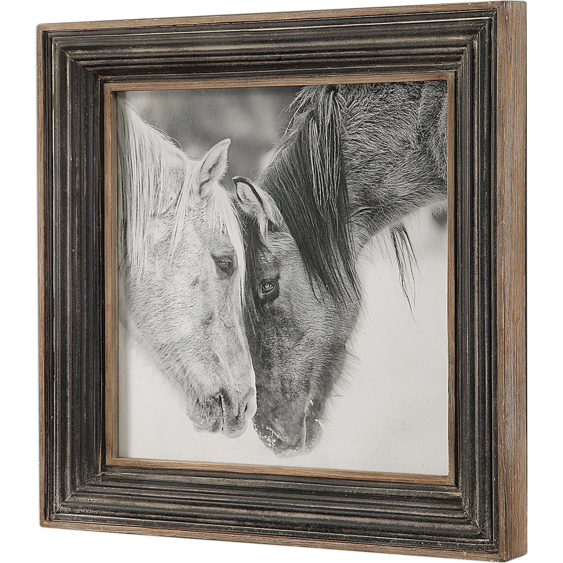 Black and White Horses Print by Uttermost in multi and black. Made from mdf, glass, iron, paper in a rustic style.
