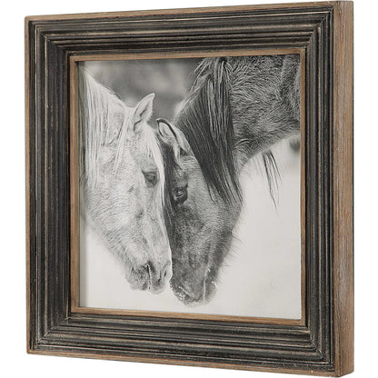 Black and White Horses Print by Uttermost in multi and black. Made from mdf, glass, iron, paper in a rustic style.